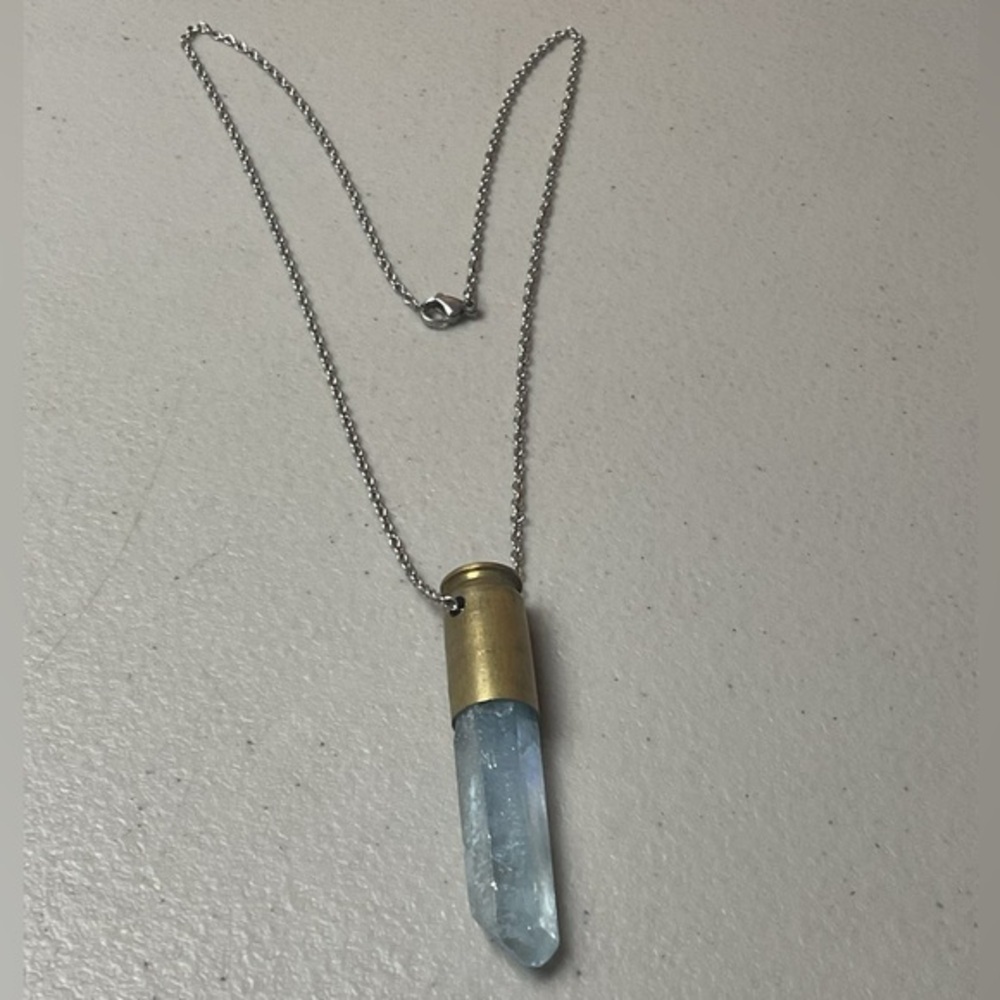 Aura Quartz Pendulum Pendant Necklace Bullet Setting